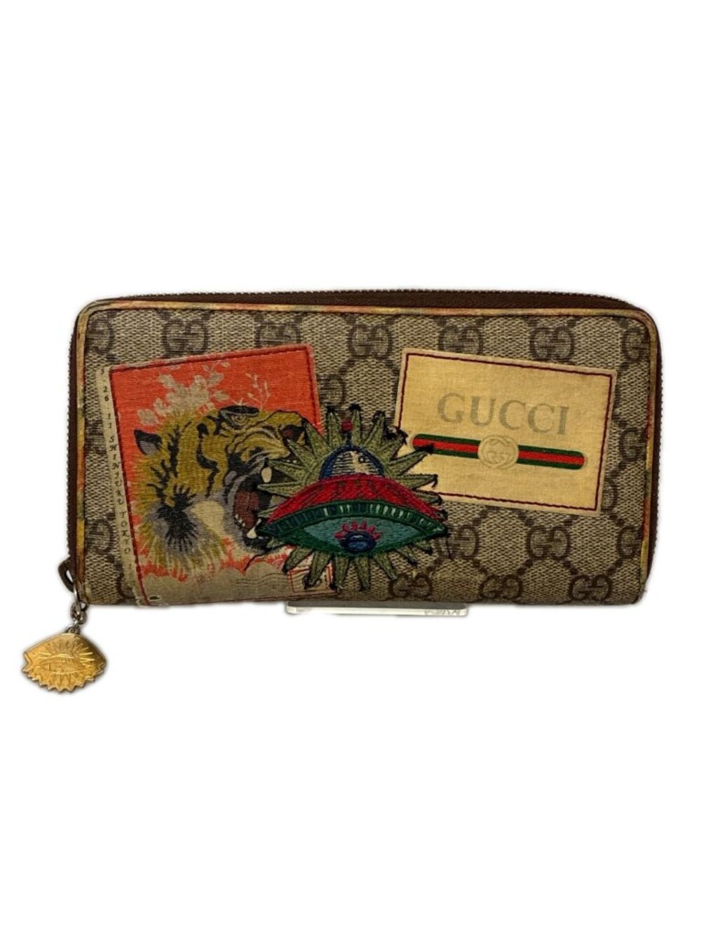 Gucci Wallet GG Supreme Courier Zip Around Beige